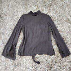 Farrow Anthropologie Mock Neck Open Back Long Sleeve Gray Top Size Small